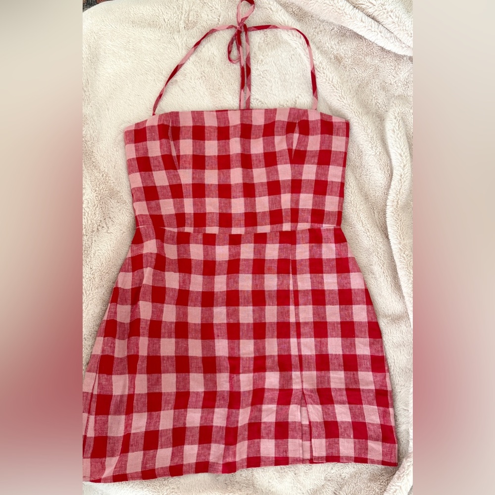 Reformation Red and White Gingham Mini Dress